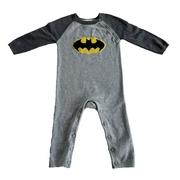 Baby GAP + Junk Food Marvel Batman Gray Sweater One Piece Romper Size 12-18M - Picture 1 of 6